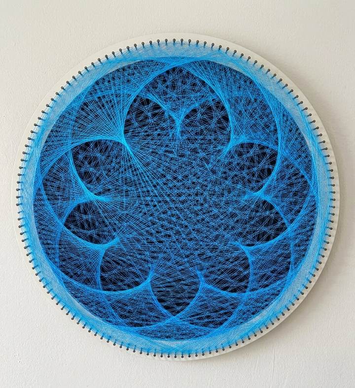 Blue petal-pattern string art